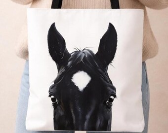 Bolso tote Black Horse / Regalo ecuestre para amantes de los caballos / Bolsa de compras reutilizable / Regalo para chicas aficionadas a los caballos / Bolso de uso diario para el establo