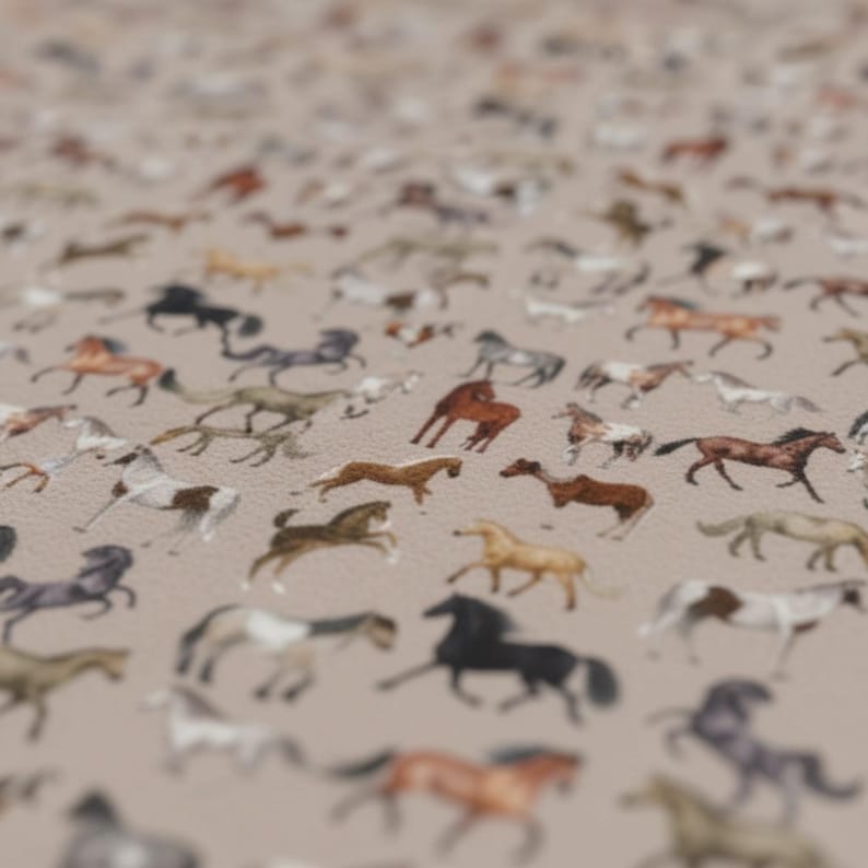 close up horse pattern blanket, detailed multi horse design plush fleece, equestrian throw texture soft material