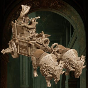 Char de Guerre Nain et Béliers de Combat - Figurine de Haute Qualité (30 microns) - Pour D&D, Pathfinder, Wargaming - Résine ABS-Like