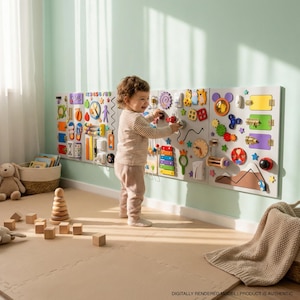 Montessori Busy Board Set, Large Toddler Activity Wall Board with Five Soft Panels for Churches, Schools, Daycare, Gift for Boys and Girls