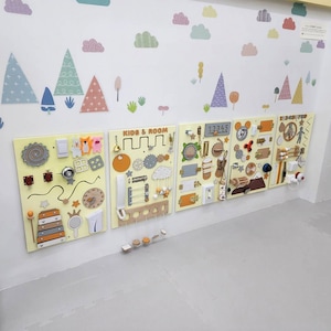 Custom Busy Board for Toddlers, 18in1 Montessori Activity Wall Toy,Five Soft Color Panels for Learning and Motor Skills,Great for Preschools