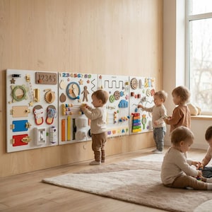 Tablero de actividades Montessori, tablero de actividades grande para pared con cinco paneles suaves para iglesias, escuelas y guarderías. Regalo ideal para niños y niñas.