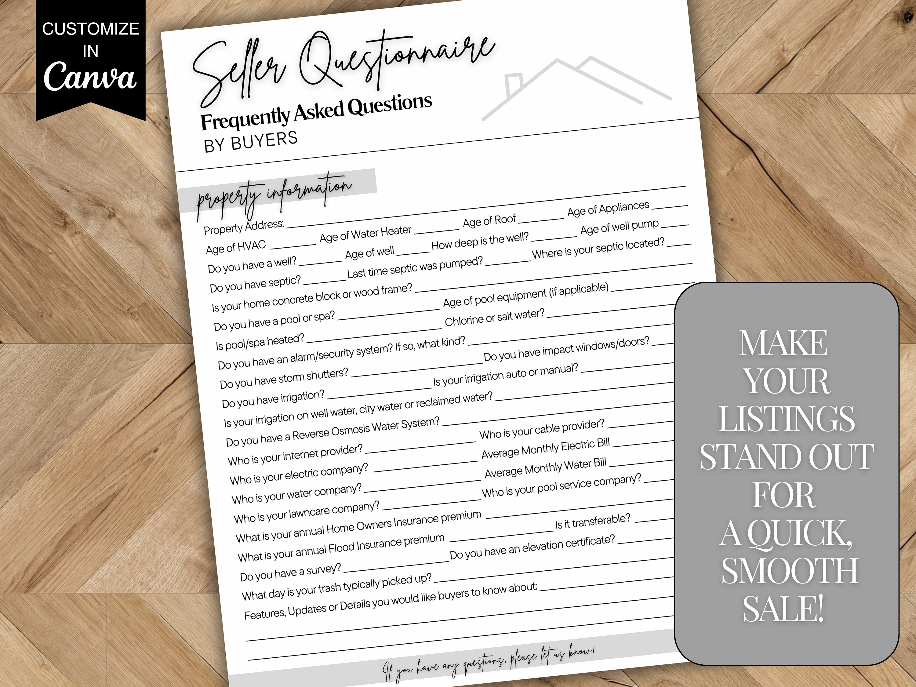New Listing Seller Questionnaire FAQ by Buyers, Canva Template for ...