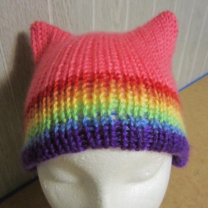 Hot Pink RAINBOW Band PRIDE PussyHat Cat Beanie Animal Ears Cute Protest Cap Kitty Hat size SMALL, -- Charity Donation & Free Shipping UsA