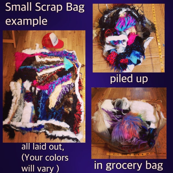 FauxFur Scrap Bag - Only SMALL pieces - scraps art craft costume DIY projects monster fake fun vegan fur multicolore FREE Shipping in Usa