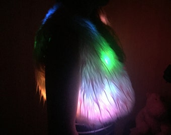 Dance Top Blinky Rainbow Cropped Vest Faux Fur Rave Festival LED Lights EDM BurningMan-style Lightup Playawear Glow Croptop Sizes Sm/M/L