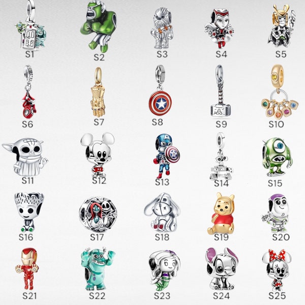 925 Sterling Silver Pandora Charm Pendant, Disney Pandora Charm, Pandora disney charms, marvel charms, pandora charms disney, Pandora Charms