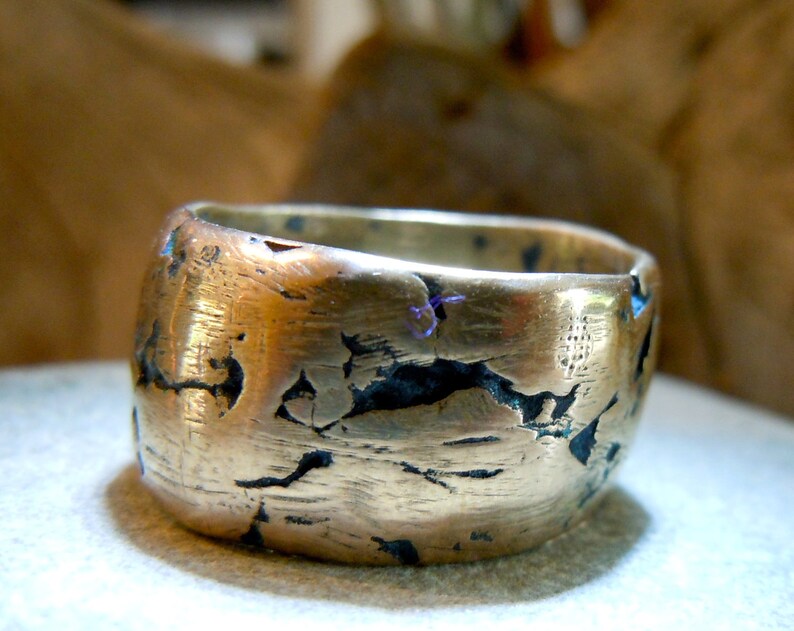 Bronze Precious Metal Ring Band Layered Natural Irregular Etsy