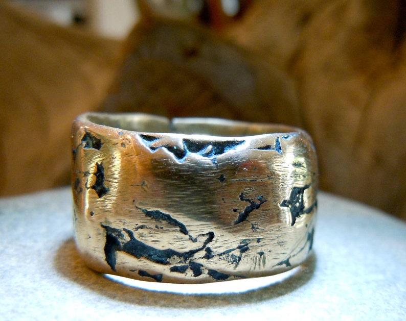 Bronze Precious Metal Ring Band Layered Natural Irregular Etsy