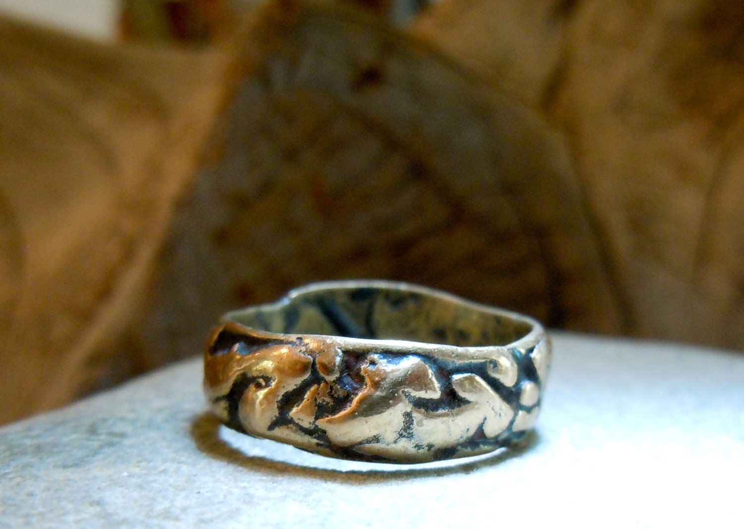 Bronze Precious Metal Ring Band Layered Natural Irregular Etsy