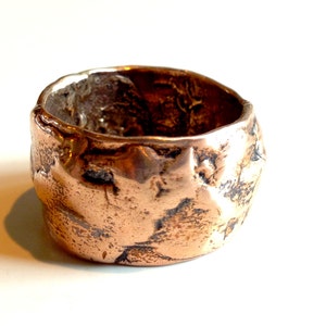 A02 Large Bronze Ring Band Layered Natural Irregular Edges Unisex Mens Lady Wedding Shapes #1001 Artisan Jewelry PMC