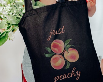 Water color peach tote bag, cute peach tote bag, vintage peach tote bag, just peachy phrase, peachy tote bag, cute peach colored tote bag