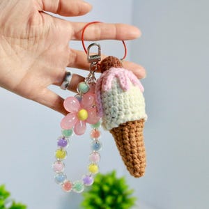 Gehäkelte Eistüte Plüsch Eis Dekoration Schlüsselanhänger Crochet Schlüsselanhänger Cute Eis Kid Room Decor Süße Leckereien Eis Keychain