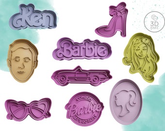 Barbie cookie/ cupcake topper cutters and stamp set