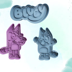 Bluey cookie / cupcake topper cutter and stamp set logo, bluey + Bingo