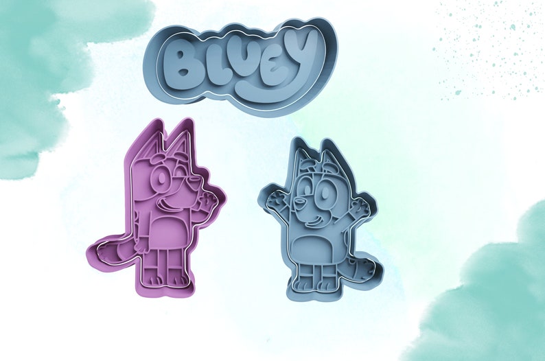 Bluey cookie / cupcake topper cutter and stamp set logo, bluey + Bingo