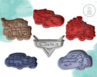 Cars, lightning mcqeen cookie/ cupcake topper cutters and stamp set