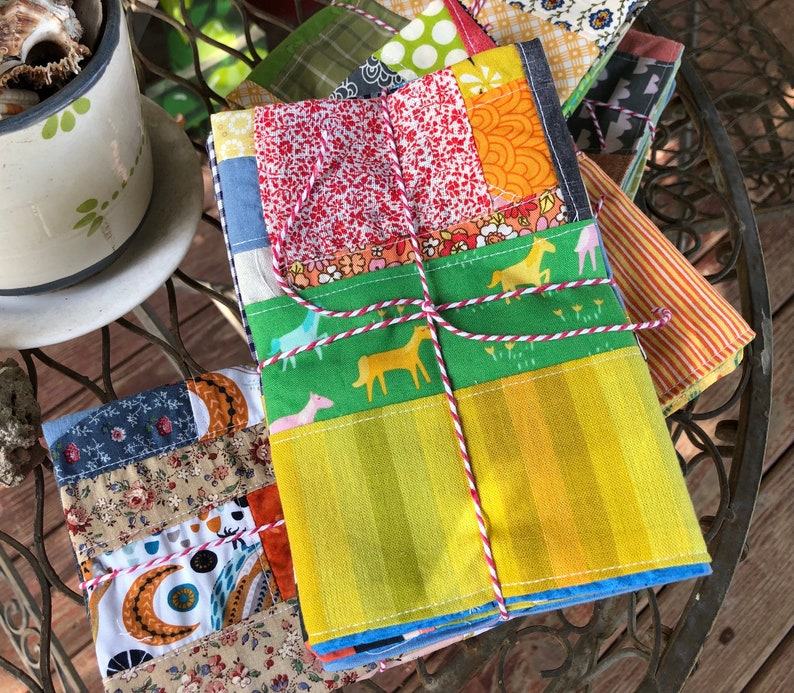 Patchwork Cloth Napkin Set FOUR Colorful Twosided Etsy