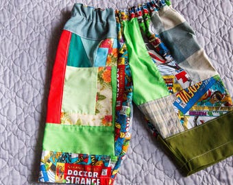 Patchwork Baby Pants (Size 6 Month): Comic Book Superhero Fabric