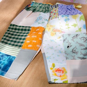 Size 3T Patchwork Pants Made from reclaimed fabric scraps with bugs and sharks