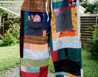 Medium Adult Patchwork Pants - Made from vintage sheets, remnants, scraps and repurposed materials
