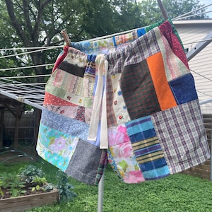 Adult Medium Patchwork shorts made from fabric scraps