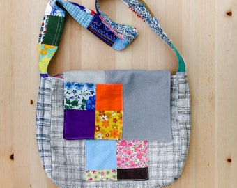 Patchwork Shoulder or Messenger Bag using vintage and repurposed materials