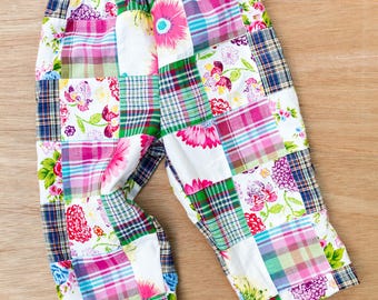Toddler Madras Pants Size 4T - Made from floral and plaid fabric scraps