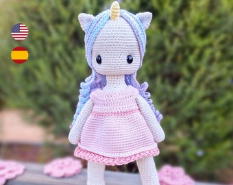 Crochet Doll Pattern for Amigurumi Unicorn by Pasteldecolor Tutorial PDF English/Spanish Patron de amigurumi de hermosa unicornio "Estrella"