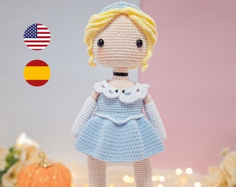 Cinderella Amigurumi Crochet Pattern: Pastel Color Doll (PDF Eng/Esp)