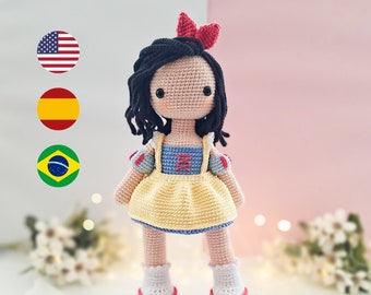 Patrón Princesa Blancanieves Amigurumi a Crochet: PDF (Eng/Esp/Por) de Pastel de Color. Patrón amigurumi Muñeca Princesa Blanca Nieves