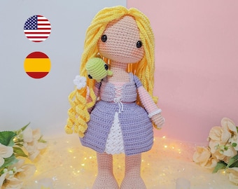 Rapunzel Crochet Doll Pattern with Pascal, Amigurumi (PDF)