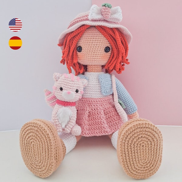 Crochet doll amigurumi pattern. Strawberry Shortcake by pasteldecolor. PDF Tutorial English/Spanish Patrón de amigurumi muñeca Frutillita