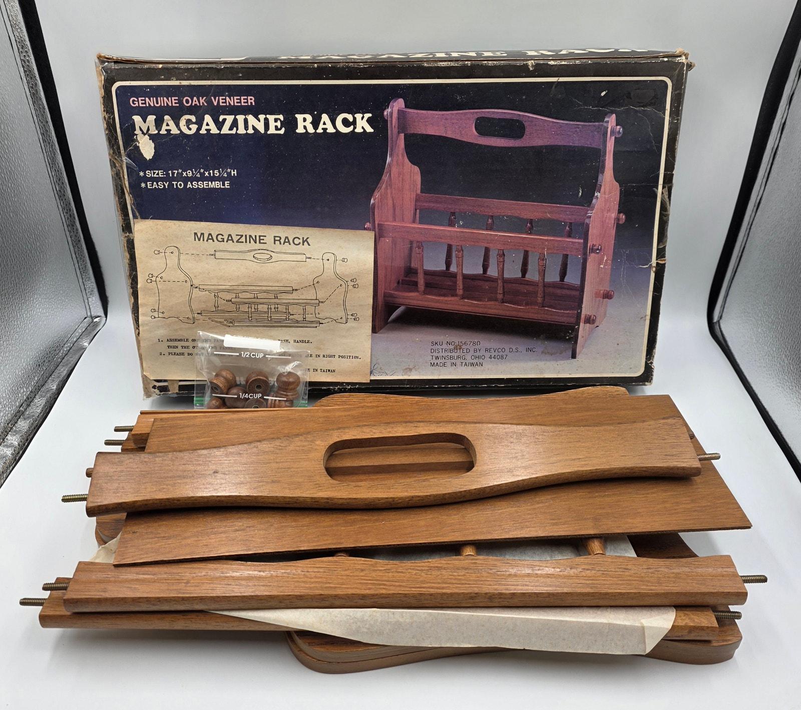 New Vtg Genuine Oak Magazine Rack Storage Spindles Handle Cutout 17x9 ...