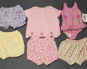 Conjunto vintage de 6 prendas para bebé niña de 18 meses: bombachos, traje de baño y conjunto completo.