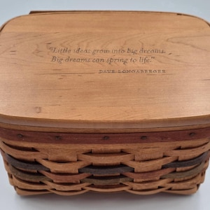 Longaberger Rechteckiger Farbkorb mit Deckeleinlage- Signiert JLB- Daves Zitat 1984