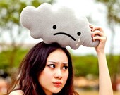Gray Cloud Cushion - Sad Rain Cloud Plushie - Stuffed Grey Sky - Crying Storm Cloud Plush Toy - Weather Nature Theme Soft Pillow Decor