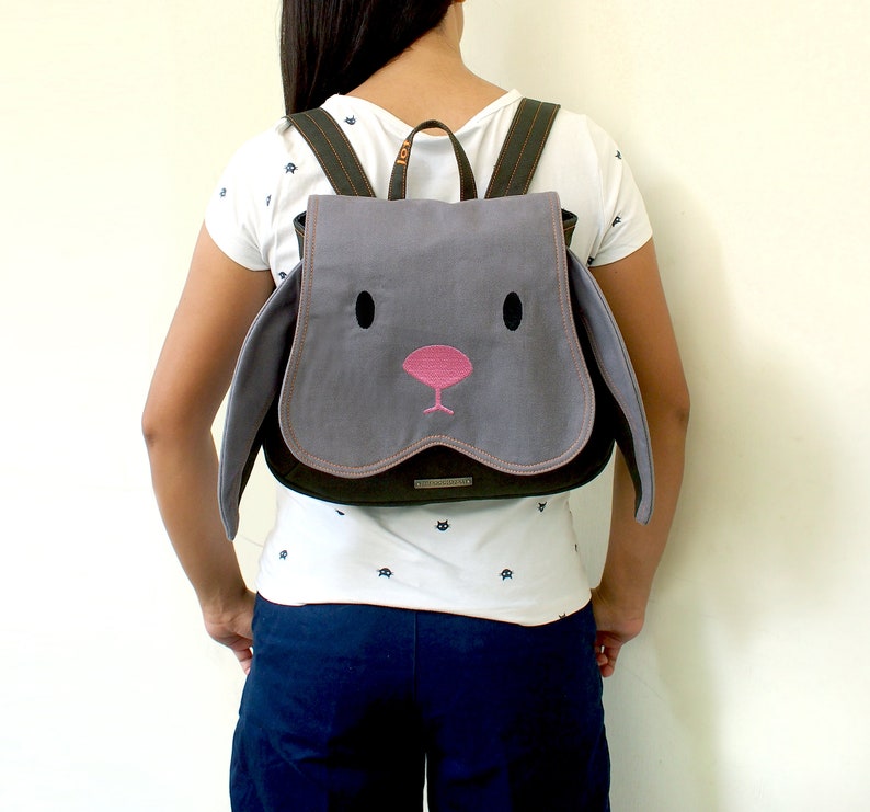 BLACK Goth Bunny Backpack Cute Rabbit Rucksack Small Etsy