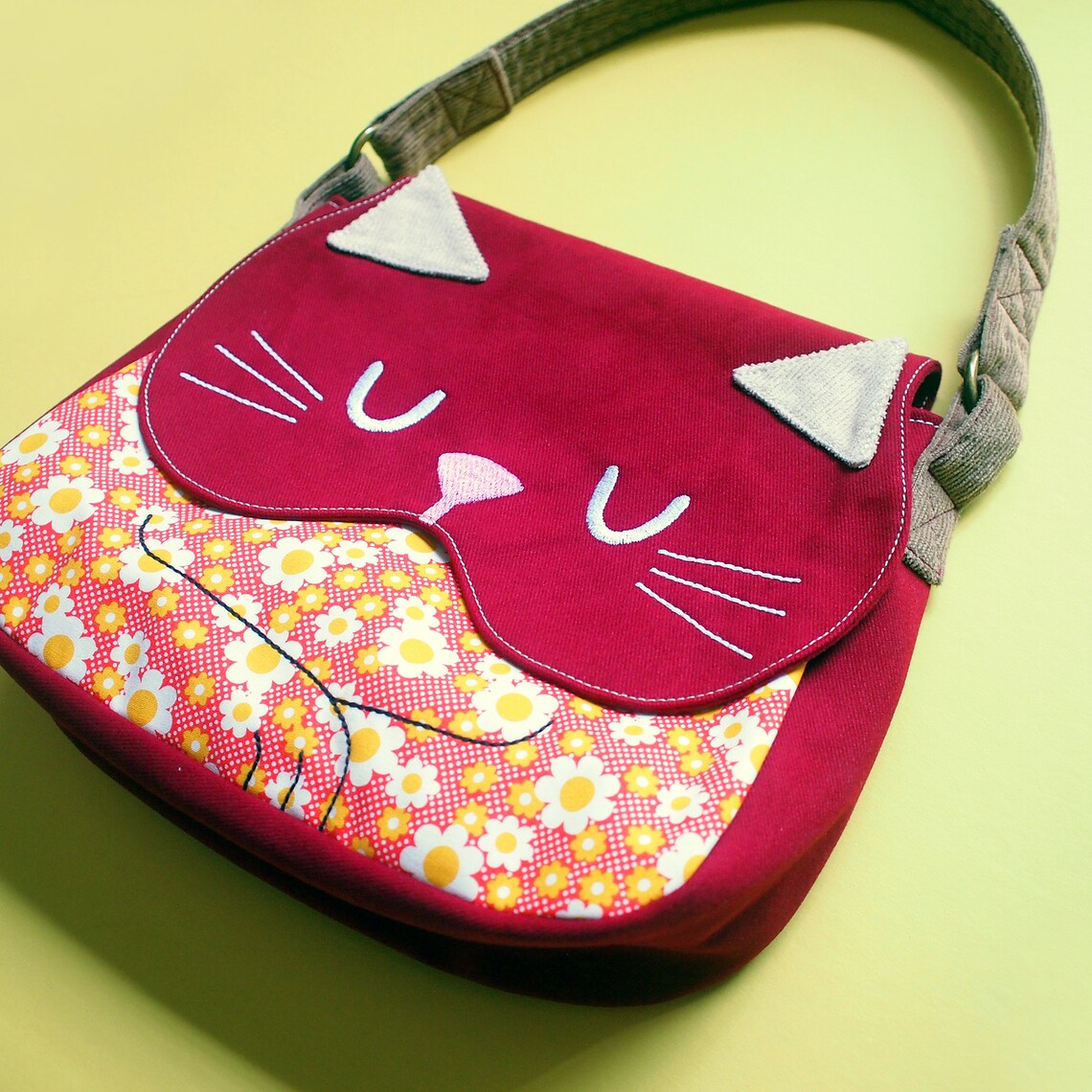 Cute Vegan Cat Handbag Unique Cat Bag Fabric Purse Gray Etsy