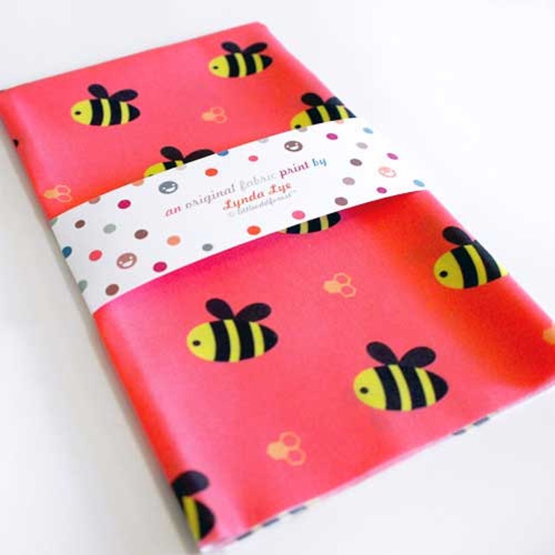 Flying Insects Fabric Print Pink Printed Textile Childrens Nature Theme Pattern Honey Bees Cotton FAT QUARTER Cute Quilting Weight Cloth