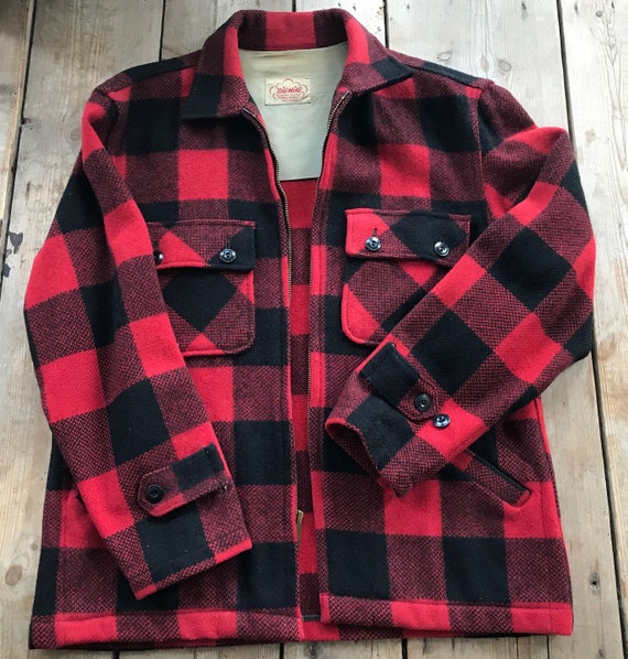 Vintage 1960s Big Mike Red Buffalo Plaid Men’s 100% Wool Jacket
