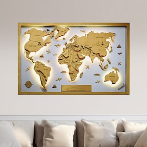 Drewniana mapa świata LED Mapy ścienne LED Dekoracja ścienna Mapa podróży Levitate Mapa świata LED Mapa świata nad łóżkiem Wystrój eleganckiego mieszkania 3D