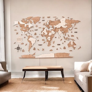 3D Holz Weltkarte Benutzerdefinierte Wandkunst Personalisierte Erinnerung Reise Karte Dekor Einzigartiges Geschenk für Papa Valentinstag Geschenk für Ehepartner Wohnkultur