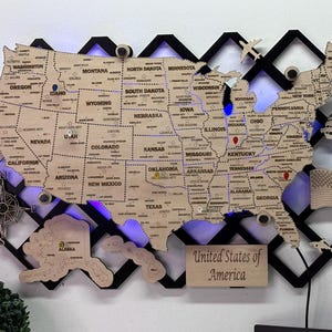 Kaart van de VS houten muur decor Home kunst reisherinneringen houten kaart van de VS push pins boven het bed decor appartement decor universeel cadeau idee verjaardag