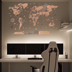 3D Mapa Świata Mapa Świata Sztuka Ścienna Duża Dekoracja Ścienna Prezent Dla Męża Nad Łóżkiem Dekoracja Domu Wystrój Wnętrz Drewniana Mapa Puzzle Pinezkę Sztuka
