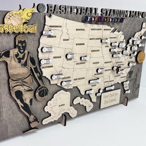 Carte du stade de basket-ball en bois des États-Unis Carte personnalisée de l'équipe de basket-ball NBA, décor de stade de basket-ball, finale de la NBA, cadeau de fan de la NBA à collectionner