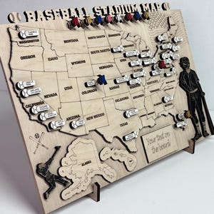 Carte du stade de baseball en bois Fans de baseball, punaises, carte des États-Unis, sport, décoration murale, cadeau personnalisé, carte de voyage du stade MLB, cadeau unique pour homme