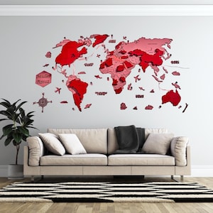 Mappa del mondo 3D, mappa del mondo in legno a LED minimalista, arte murale 3D, grande mappa in legno a LED, decorazione unica per la cameretta dei bambini, idea regalo universale per mappa del mondo in legno a LED.
