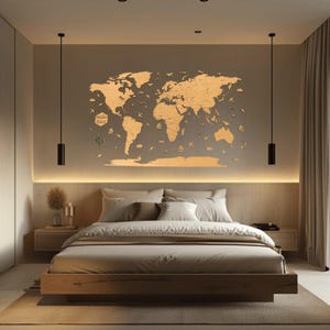 Carte du monde en bois, punaises, décoration murale en bois, cadeau de voyage, carte personnalisée, cadeau de pendaison de crémaillère, carte du monde, décoration laser, cadeau d'anniversaire