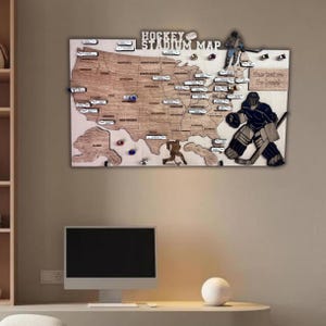 Perfekter Fan Raum Dekor Hockey-Stadion Karte Hockey-Stadium USA Hockey-Fan Geschenk Papa USA Karte mit Pins Holz Hockey Karte personalisierte USA Karte